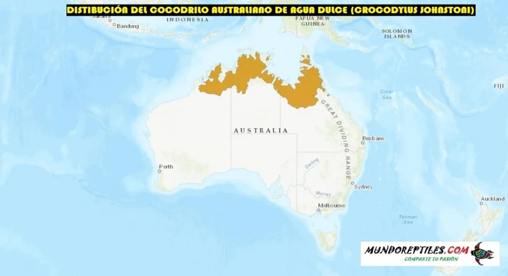 Distribución de cocodrilo australiano de agua dulce o Crocodylus johnsoni